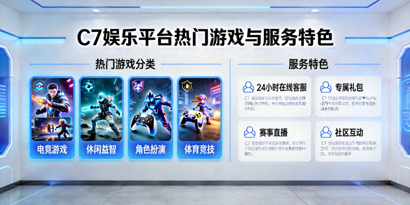 C7娱乐平台热门游戏分类与服务特色汇总展示墙 - 包含多种游戏类型和客服图标