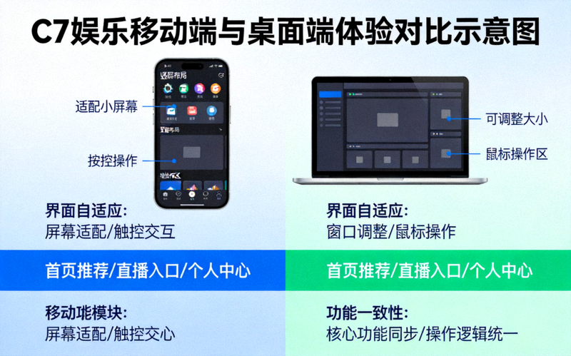 C7娱乐移动端与桌面端体验对比示意图 - 展示界面自适应与功能一致性